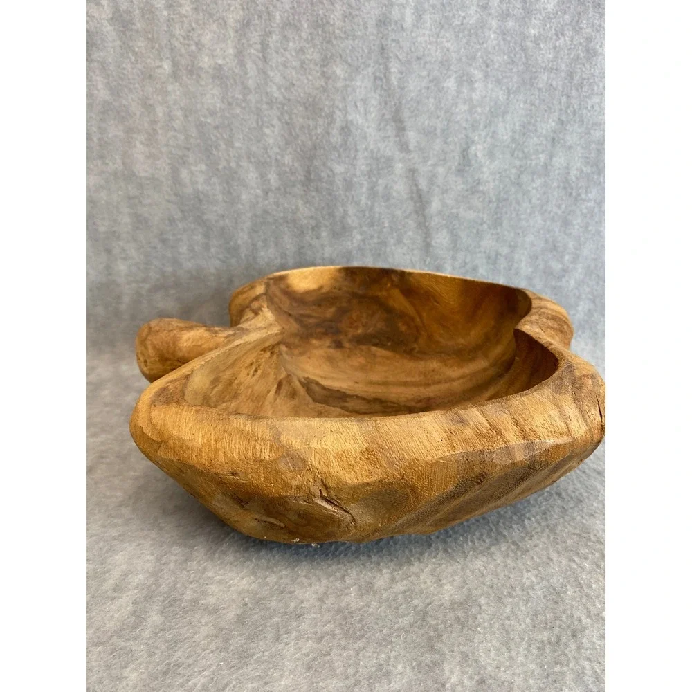 VTG Hand Carved Wooden Apple Shaped Bowl Dish Decorative Fruit Rustic Home Decor
